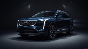 Cadillac Lyriq in showroom spotlights